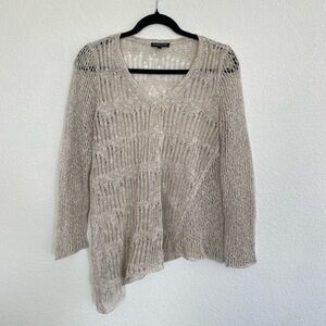 Eileen Fisher Organic Melange Linen Grain Stitch Asymmetrical Pullover Top MP